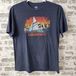 Izod Saltwater Men Size L Grayish Blue Waikiki '37 Sailboat T Shirt Short Sleeve